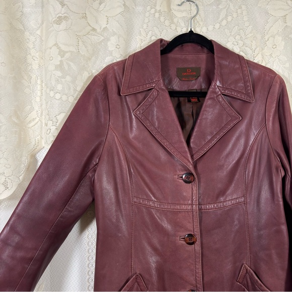 Vintage Danier Italian Leather Blazer Jacket Burgundy Mid Length Size Medium - Picture 4 of 10